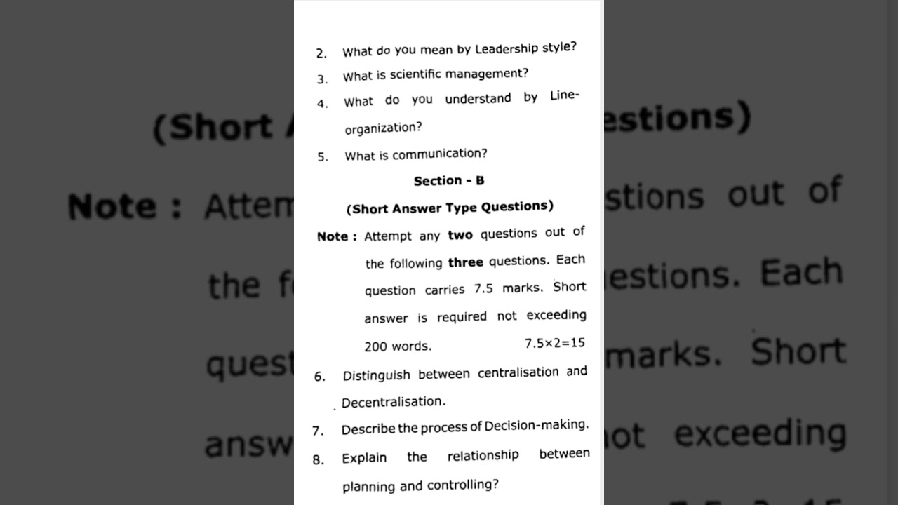 Fundamentals of Management || BBA 1st Sem || CCSU Previous year paper 