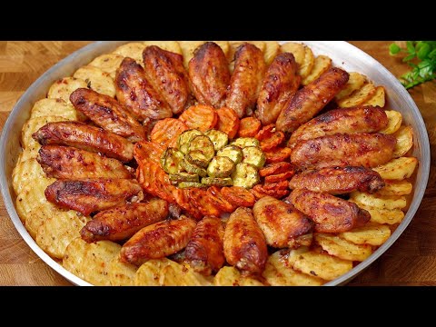 أجنحة الدجاج المشوية مع البطاطس مع الأرز الأوزي ألذ اكل منزلي