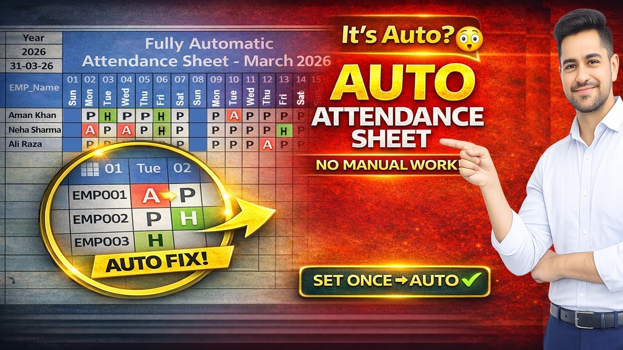 Fully Automatic Attendance Sheet in Excel | Set Once Auto Update (No ...