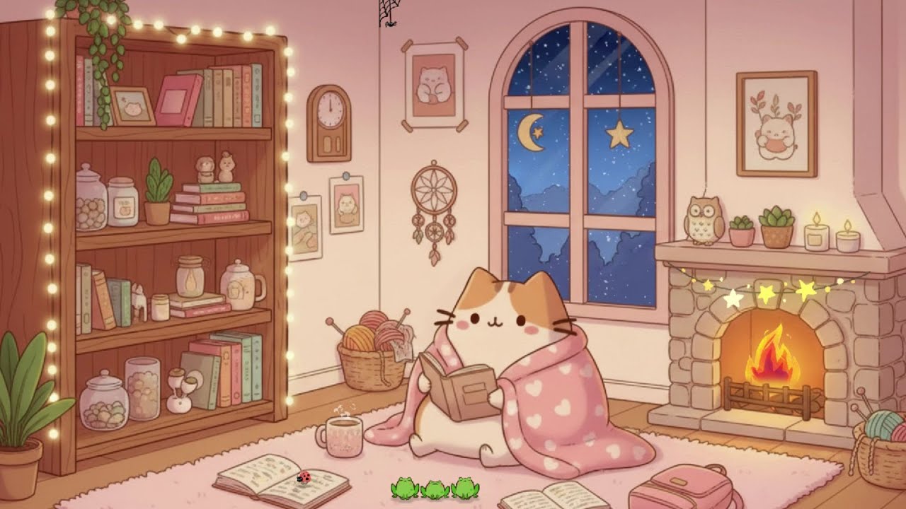 Peaceful Night Indoors Fami Cat's🕯️Lofi Mix Warm Books 📚 Gentle Lofi for Sleep