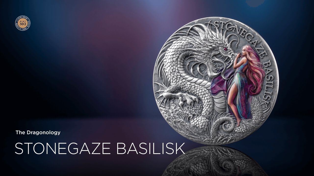 2 oz Silver Coin Stonegaze Basilisk – Dragonology finale, high relief