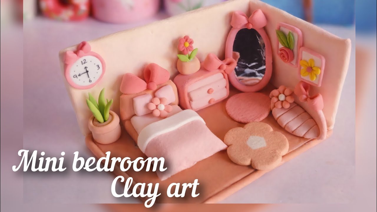 Mini Bedroom Clay Art | Cute Aesthetic Room 🛏️✨ || cute little bedroom clay art 🌸🏠