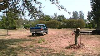Pulling out a tree stump with a truck, 3/8" cable and Snatch Blocks