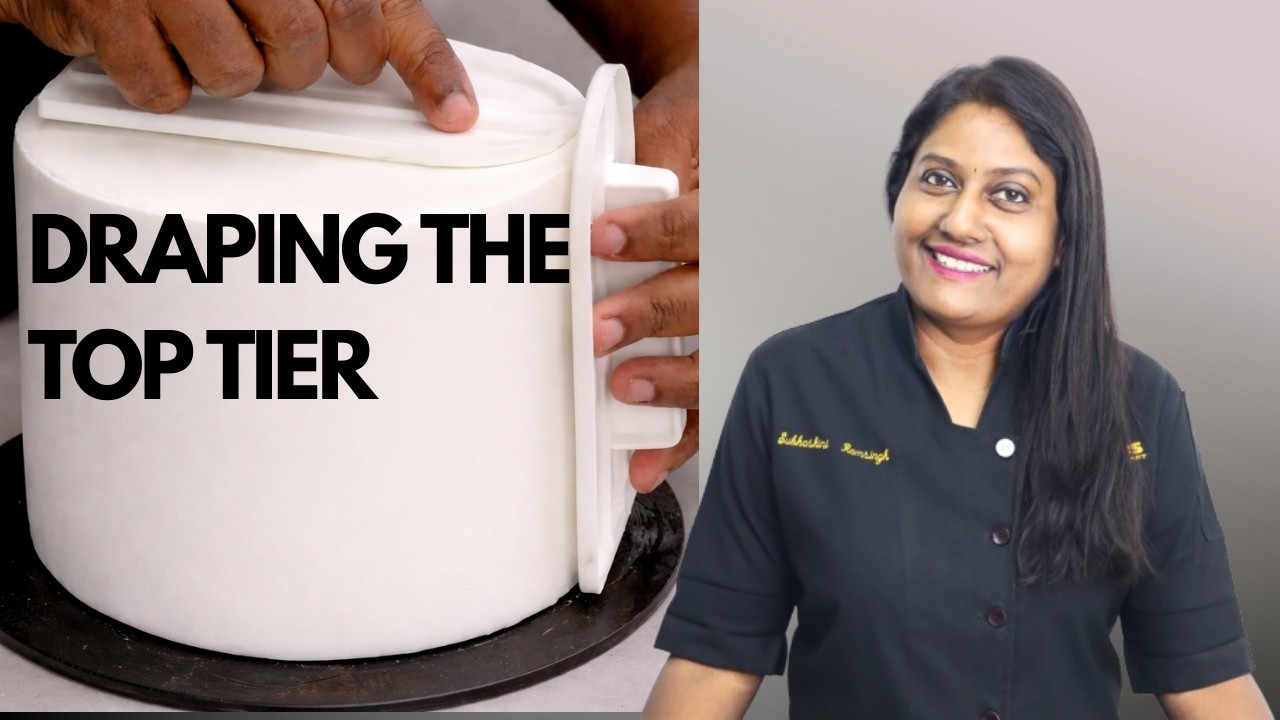 Draping the top tier #draping #fondant #cake #cakedecorating #fondbites