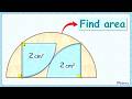 5) Two quadrants of area 2 cm^2 each fitted inside semicircle. Find area of semicircle.