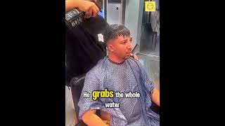 When the Barber Just Won’t Stop Spraying! 💦😂 #BarbershopFail #Shorts #trynottolaugh #funny