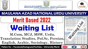Manuu Merit Based Admission Waiting List 2022 || Waiting Merit List 2022 || @UniversityWorld