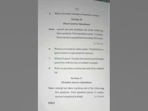 previous year question paper BCA sem 3 Data structure using C and C++ ...