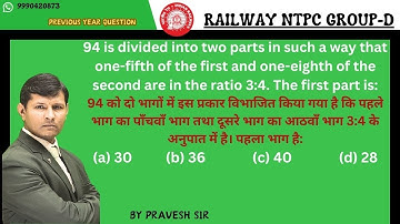 94 is divided into two parts in such a way that one-fifth of the first and one