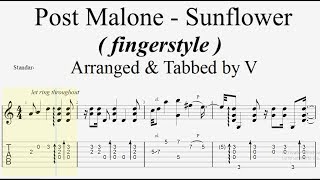 Video thumbnail of "Post Malone - Sunflower ( Fingerstyle Guitar Tab )"
