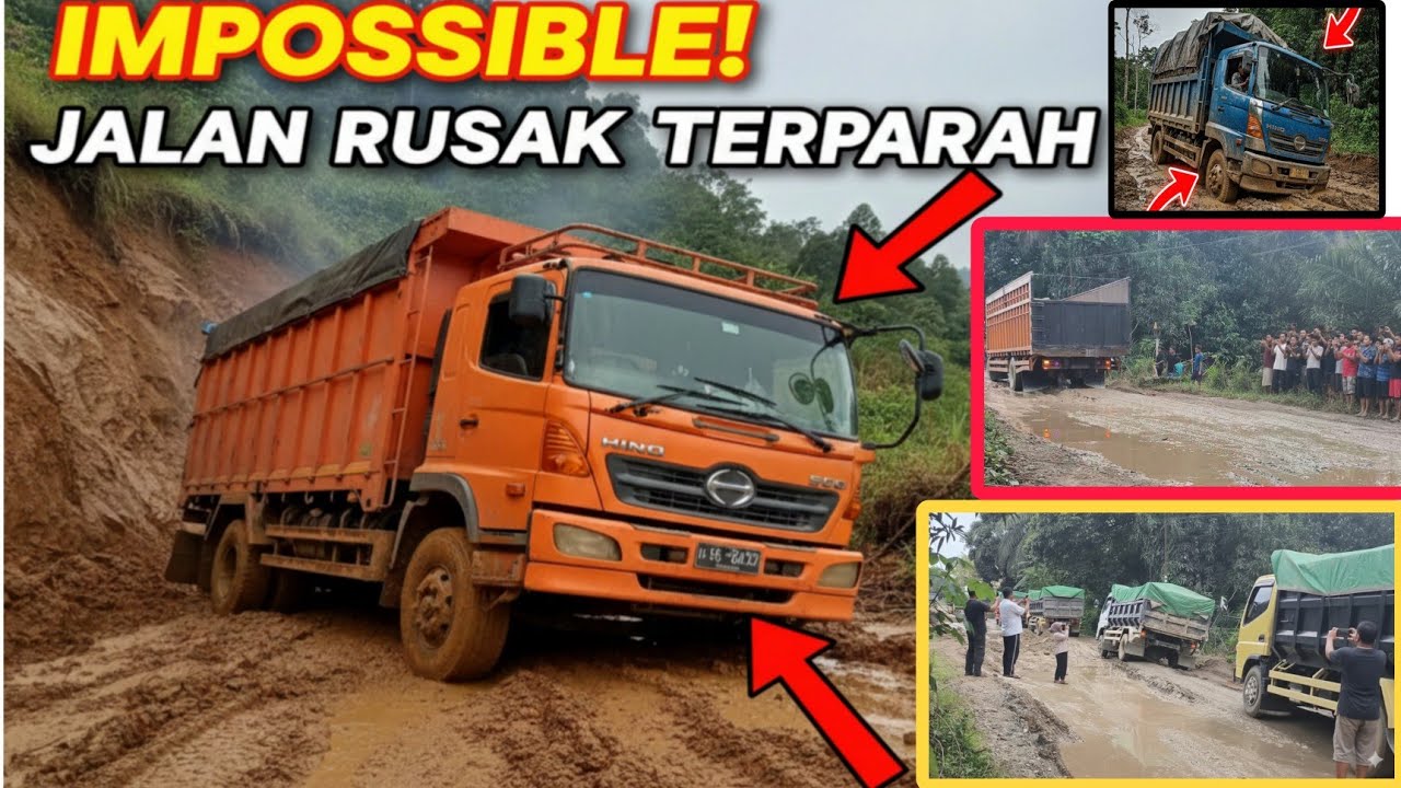 DANGEROUS !! Most Intense Truck Moments,the road is badly damaged.