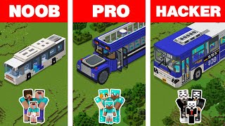 Minecraft NOOB vs PRO vs HACKER: FAMILY BUS HOUSE BUILD CHALLENGE / Animation