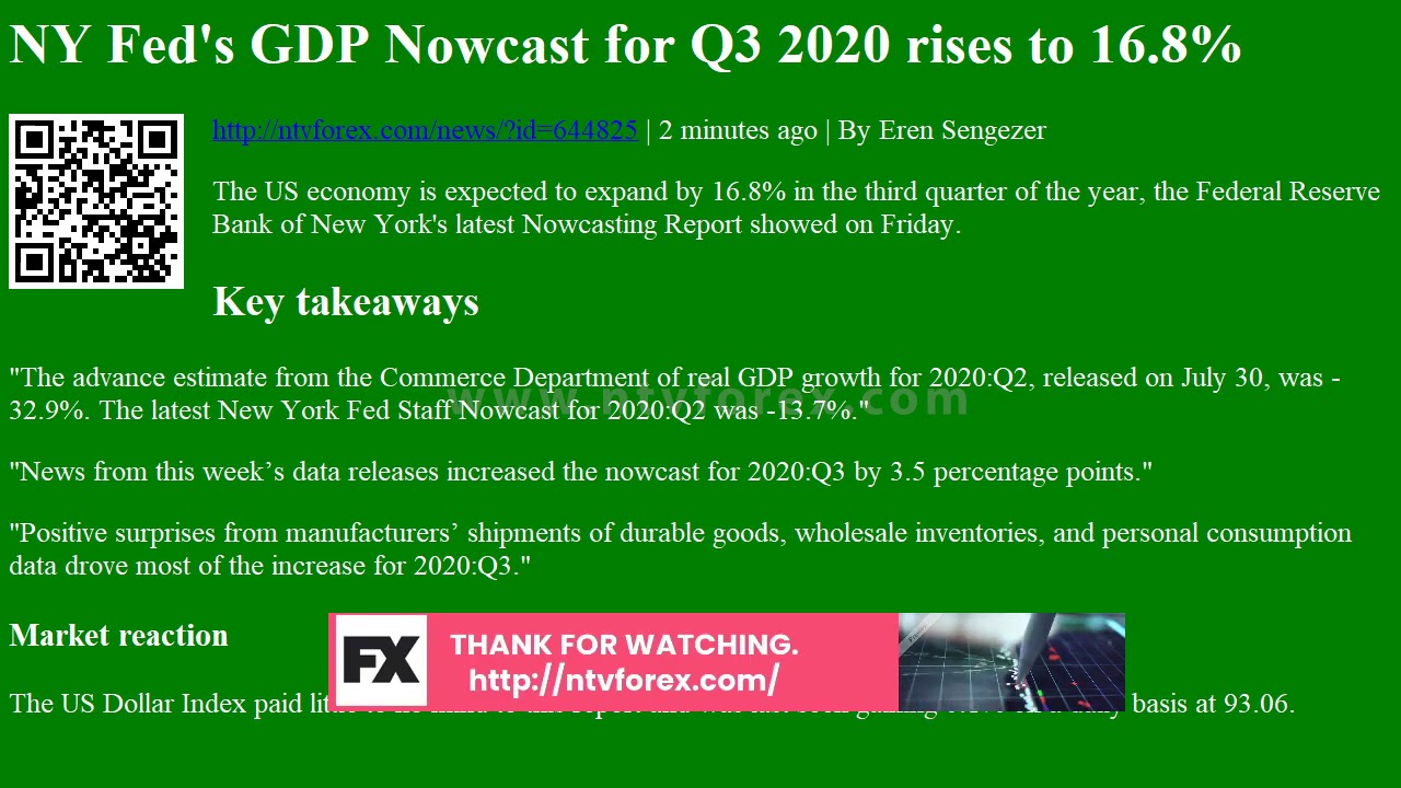 NY Fed s GDP Nowcast for Q3 2020 rises to 16.8%