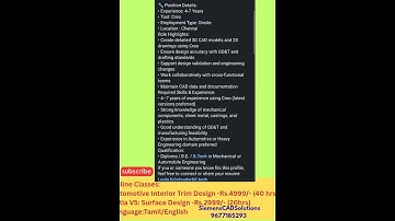 CAD| Design Engineer| Creo|   Chennai #catia #jobinterview