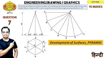 SPPU | Pune University | Oct 2023 | Engineering Graphics | PYQ | Q7 | Dev of Surf PYRAMID | हिन्दी