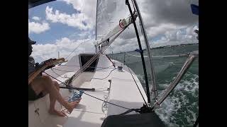 Catalina Capri 22 Arrebato, strong wind heave to.
