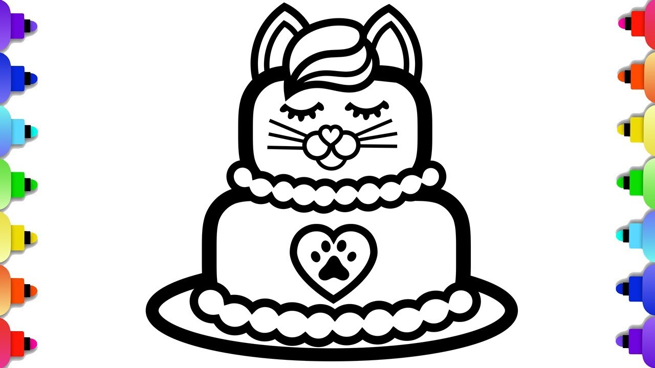 Learn to Draw a Cute Kitten Cake and a Unicorn Cake for 💜💗💜 Cute Kitten  Cake Coloring Page