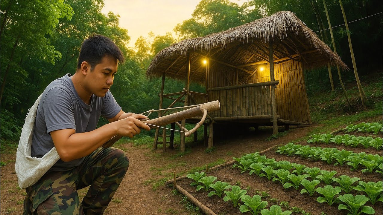 Верстаки, охота за едой — солдат строит новую жизнь в лесу со своей маленькой собакой.