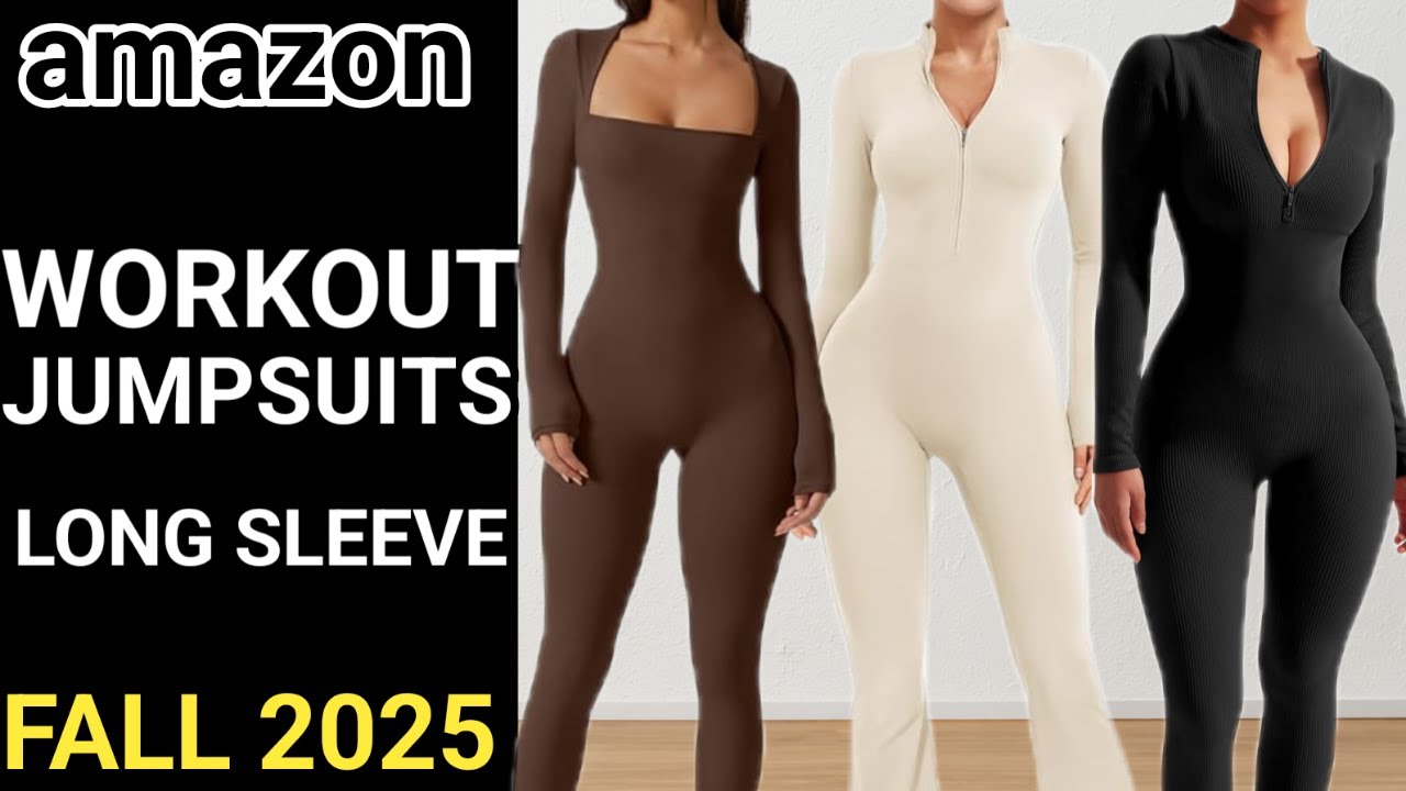🔥10 BEST SELLING LONG SLEEVE YOGA WORKOUT JUMPSUITS FOR FALL 2025 ON AMAZON Model try on haul