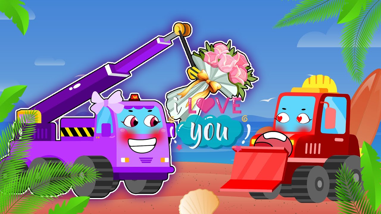 Crane & Excavator's Love Adventure 💐|  A Special Gift for a Special Friend! | Vehicle Animation