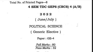 BA 4th semester political science generic elective question paper GE 4 Dibrugarh University 2022