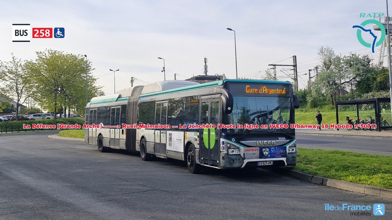 [Ligne 258 RATP] IVECO Urbanway 18 Hybride STIF n°5071 - La Défense à ...
