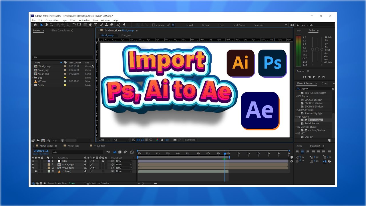 วิธี export photoshop to illustrator  New 2022  [Hướng dẫn] Bài 2: Import file Photoshop và Illustrator trong After Effect CC 2015