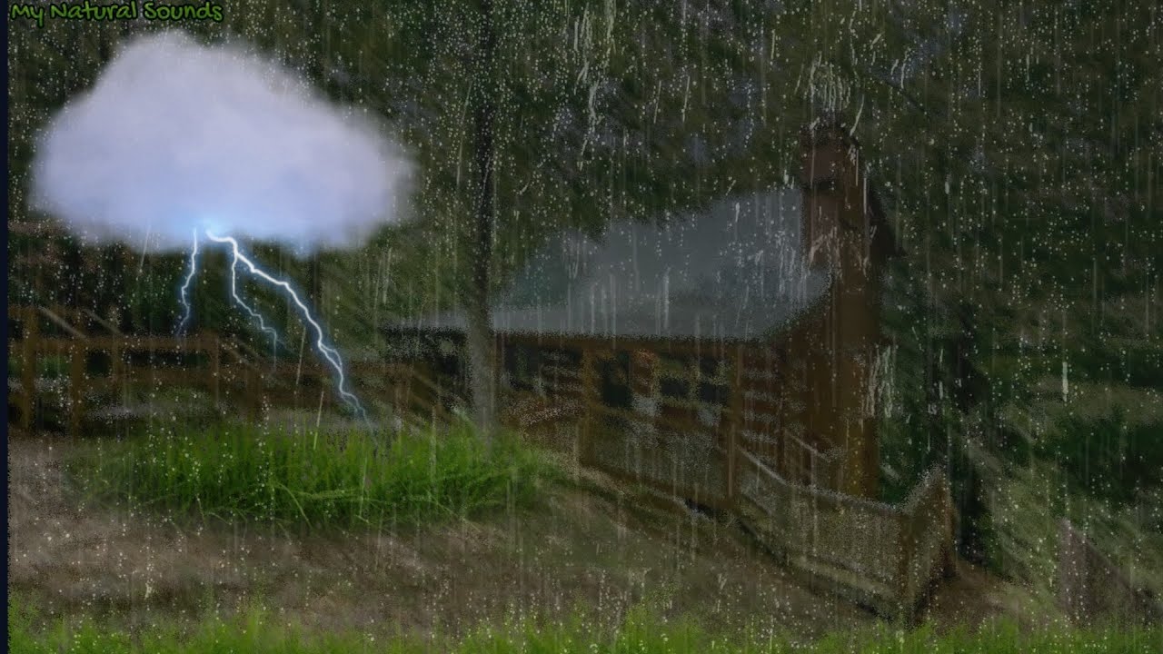 HEAVY RAIN with DEEP THUNDER Sounds around The Forest Cabin ,White ...