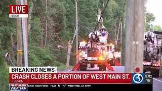 Route 66 in Hebron closed after two-vehicle crash involving utility pole