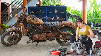 Girl Restores Legendary Yamaha Virago 535 Abandoned for Many Decades, from Rust to Masterpiece