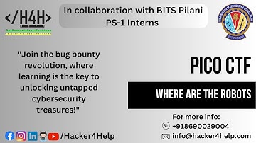 PicoCtf | where are the robots |CTF challenges | web application pen testing| Hacker4Help
