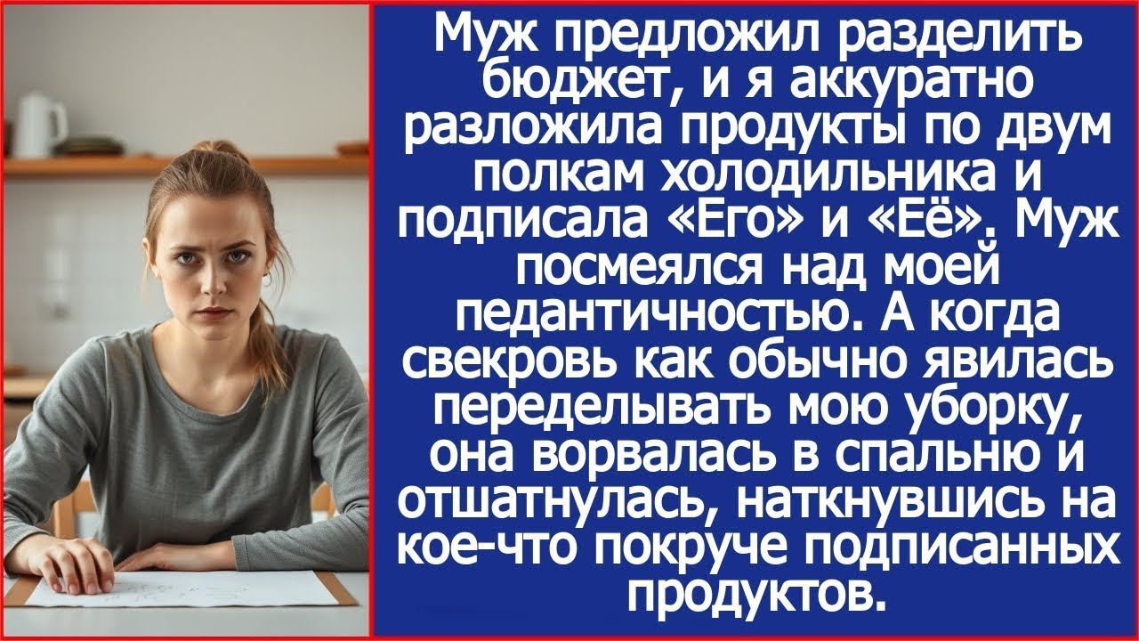 Муж разделил бюджет, и я разложила продукты по двум полкам холодильника и подписала «Его» и «Её».