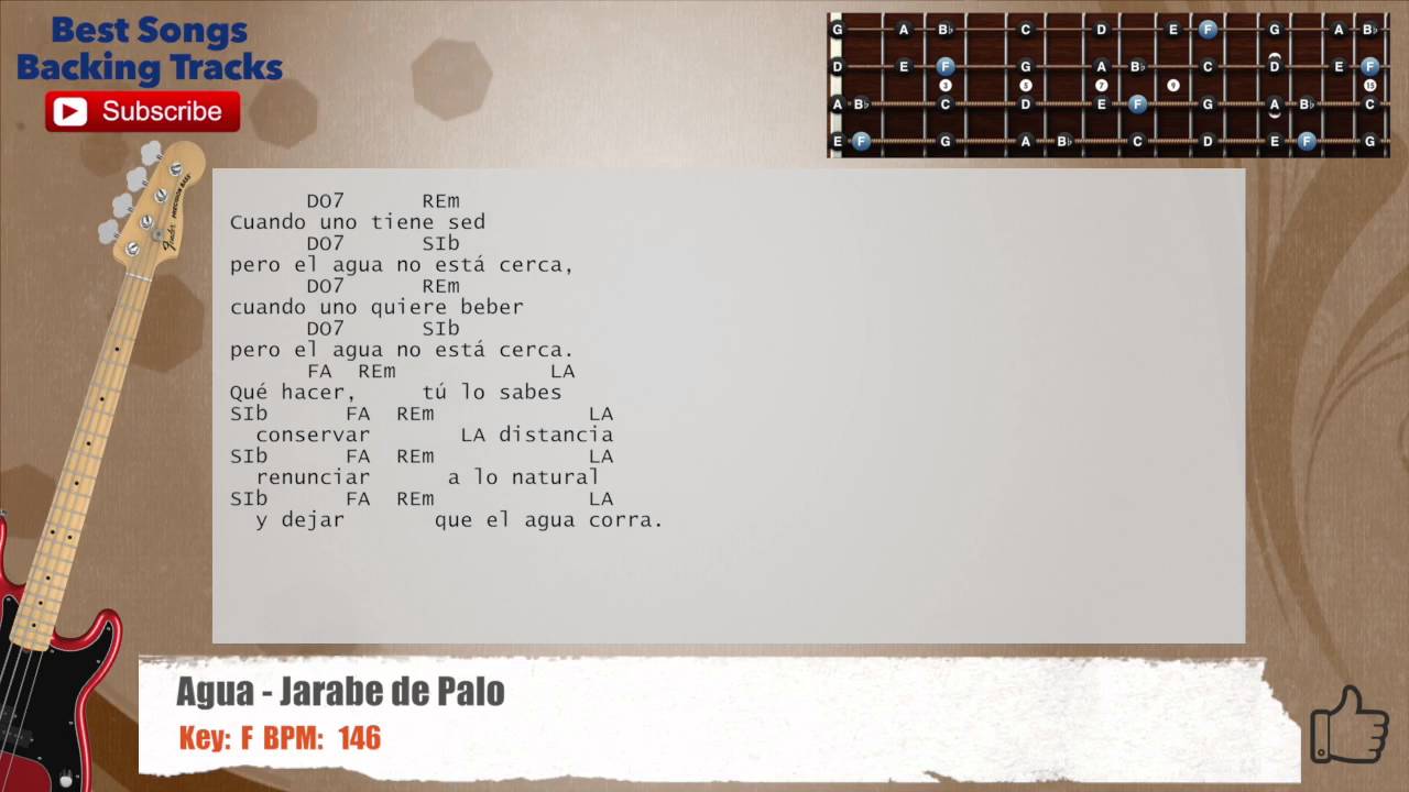 Agua Jarabe De Palo Bass Backing Track With Chords And Lyrics Youtube