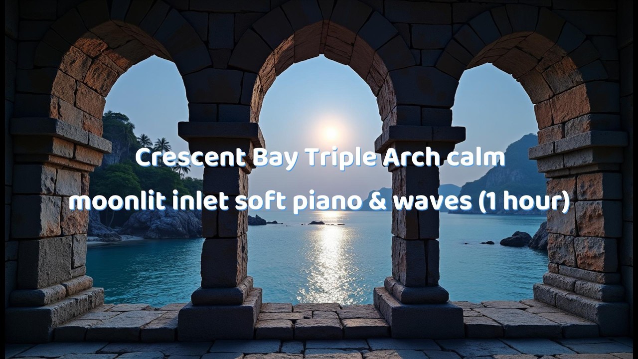 Crescent Bay Triple Arch — calm moonlit inlet soft piano & waves (1 hour)