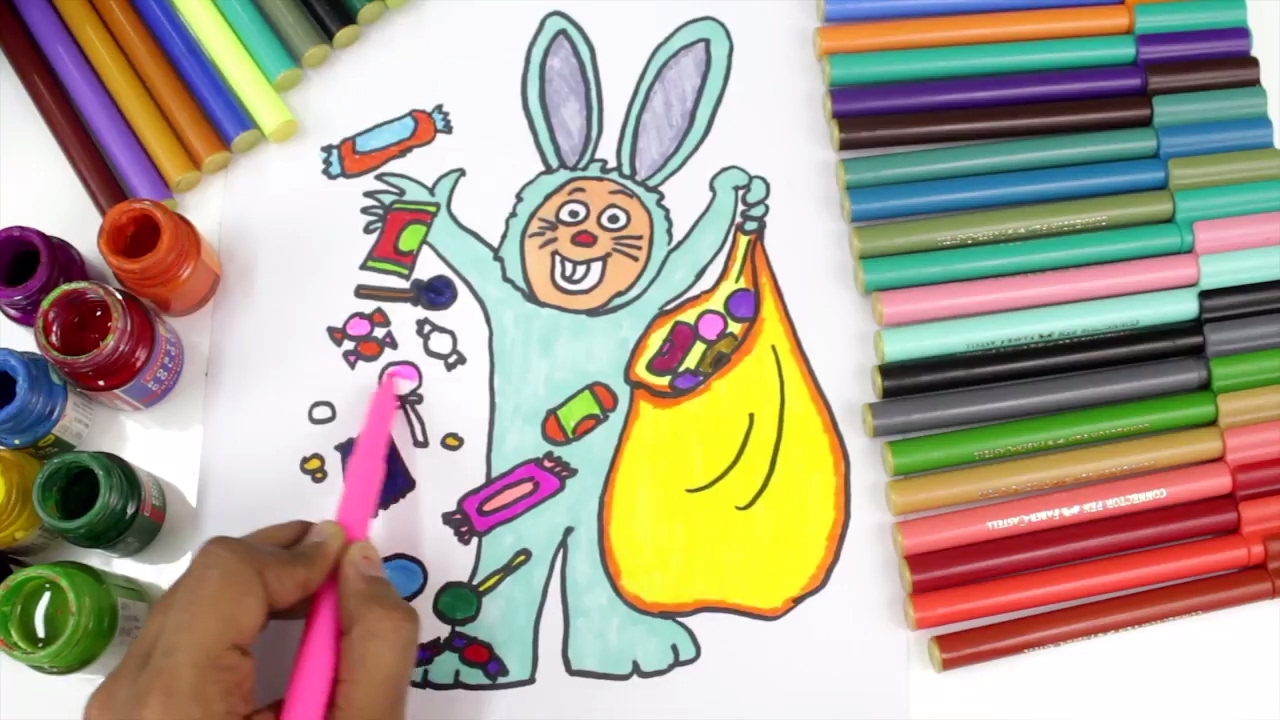 Halloween colouring Pages for Kids, colouring Bunny Rabbit Costume for