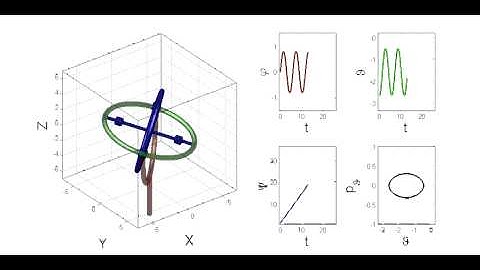 Matlab animated Cardan-mounted Euler top, oscillating (regular) motion