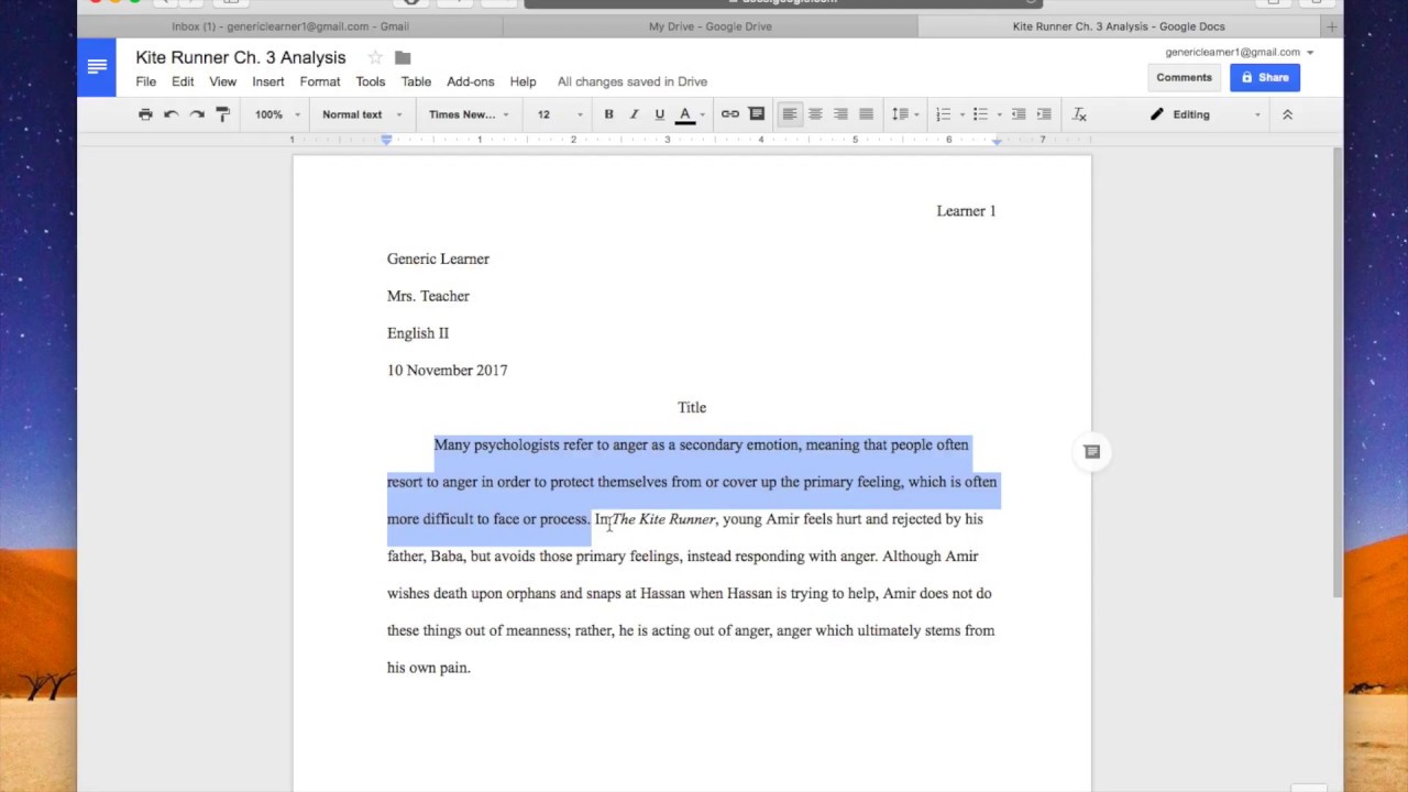 mla format essay in google docs