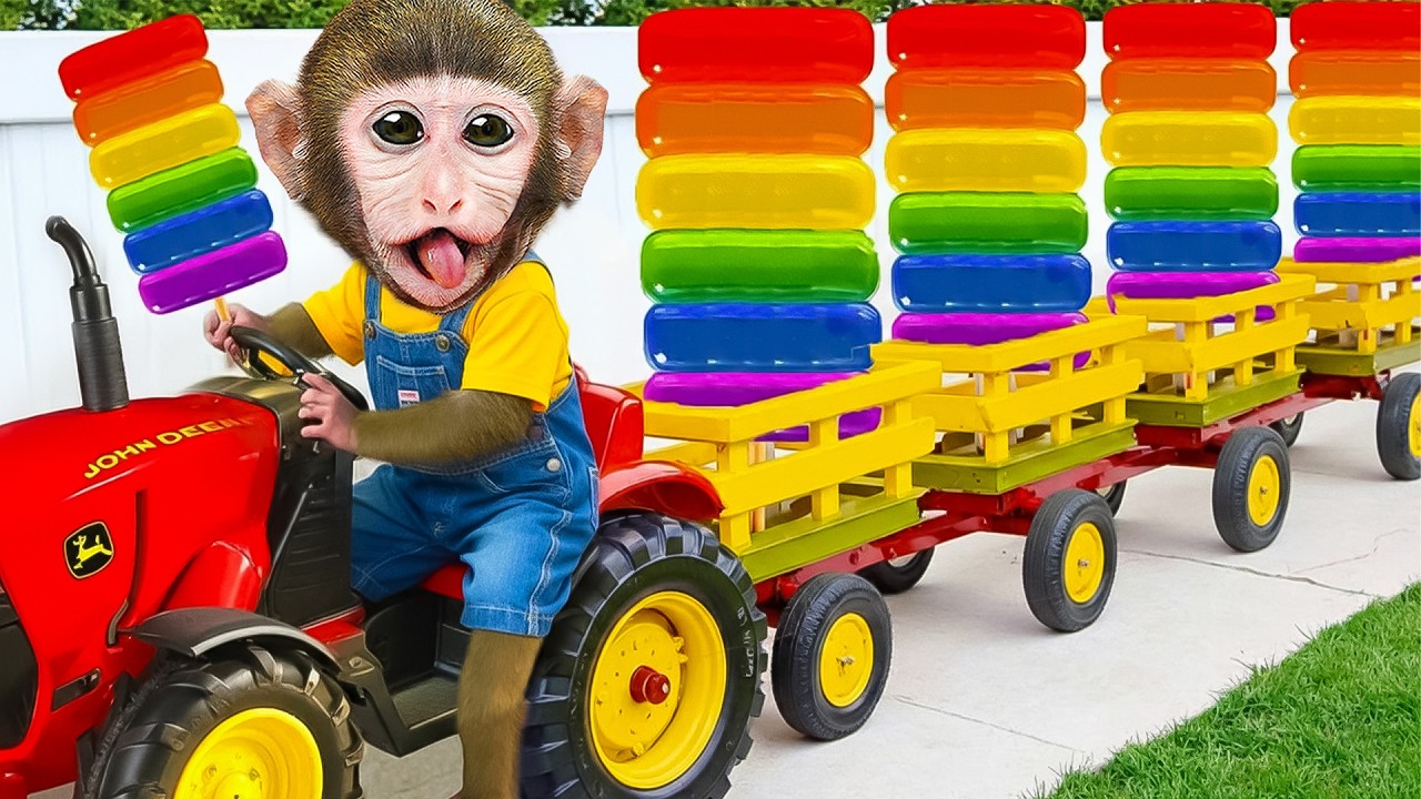 Mono MoMo compra Gelatina Arcoíris y Cosecha una Sandía Gigante con el Mono Bebe 🌈 | MONO MOMO ESP