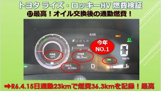 トヨタ ライズHV 燃費検証 ⓱最高！オイル交換後の通勤燃費！