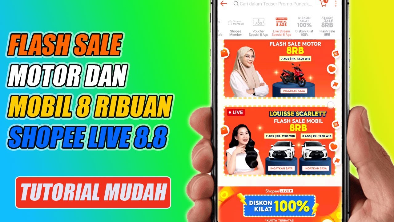 Flash Sale Motor dan Mobil 8 Ribuan di Shopee Live 8.8