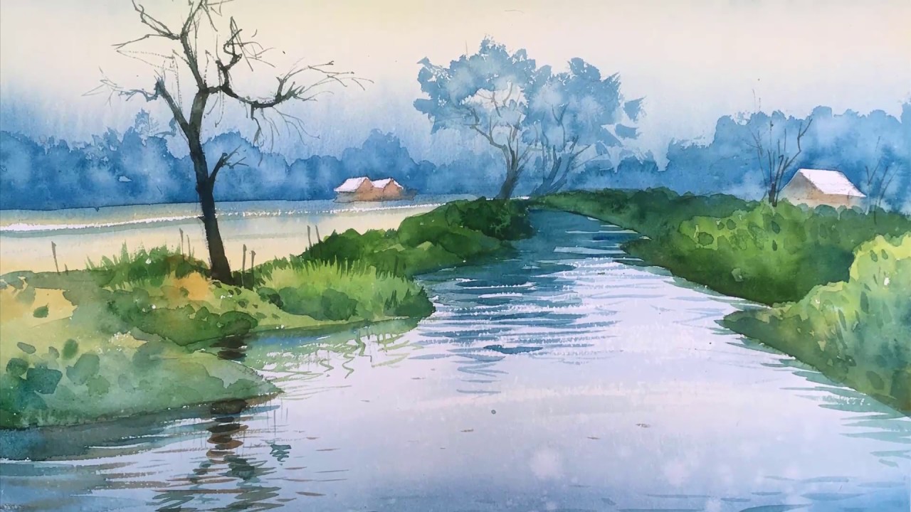 Watercolor Landscape Painting Demonstration Real time Art video