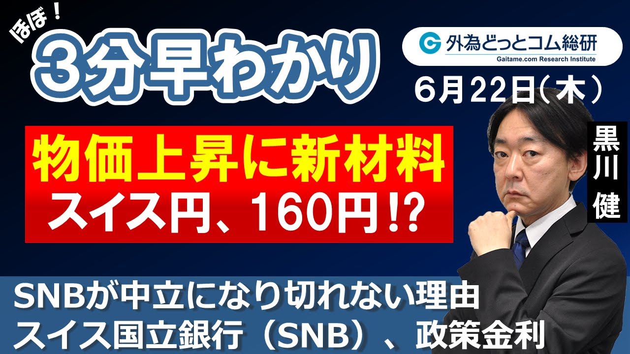 スイス/円３分早わかり「スイス円160円⁉　SNBが中立になり切れない理由－スイス国立銀行（SNB）政策金利」2023年６月22日発表