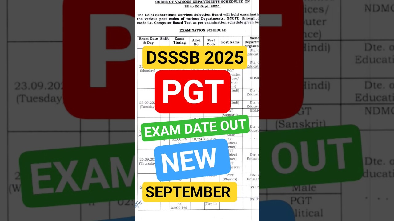 🚨DSSSB PGT 2025 🔥 New EXAM Schedule Out 🔥DSSSB NEW EXAM date  