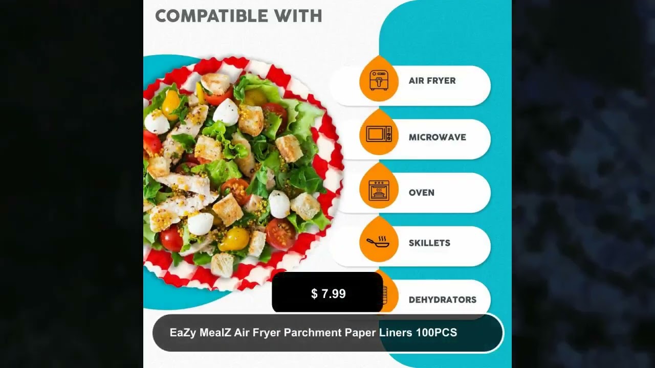 Eazy Mealz Air Fryer Parchment Paper Liners 100pcs