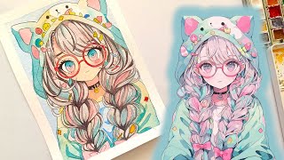 How to Draw Anime Girl with Watercolor - Anime Girl Drawing Tutorial #artofMojgan screenshot 4