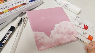 아크릴 물감으로 핑크 구름 그리기, Draw pink clouds with acrylic paint