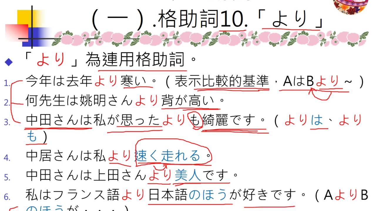 G057日語文法:十助詞(一)格助詞10.「より」 - YouTube
