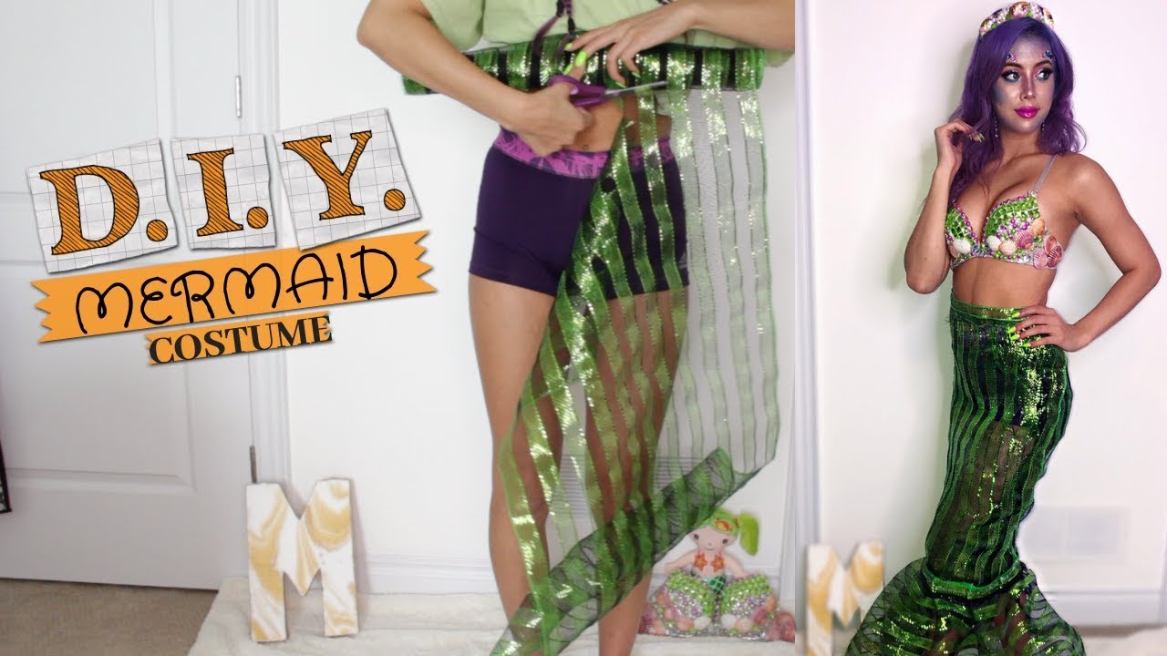 DIY MERMAID HALLOWEEN COSTUME TUTORIAL UNDER $10, EASY MIANA LAUREN Adult Picture