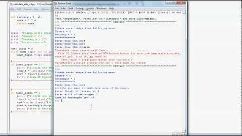 Python programming - how to calculate area of shapes
