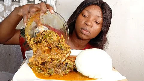 ASMR Egusi Oha Soup With Fufu Mukbang| Goat meat
